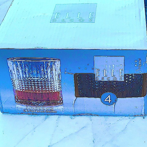 ELLE DECOR STRASBOURG OLD FASHIONED GLASSES SET OF FOUR CRYSTAL - Picture 7 of 8